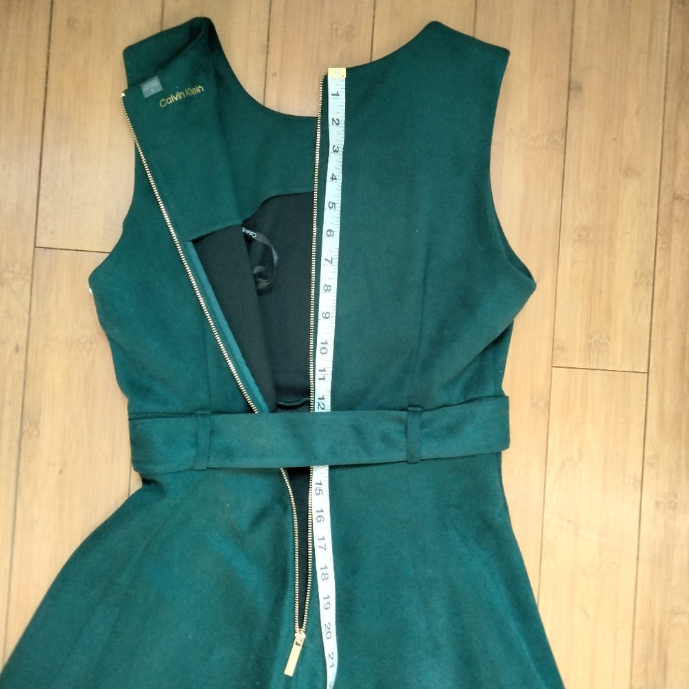 Calvin Klein NWT Faux Suede Green Midi Dress Size 8 A-Line Sleeveless Belted - Picture 15 of 15